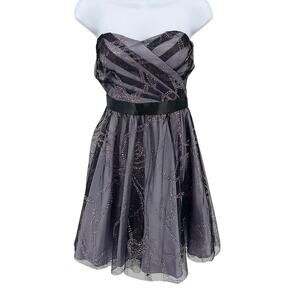 MXI Black Purple Sparkle Glitter Short Party Formal Dress Junior 7/8 Strapless